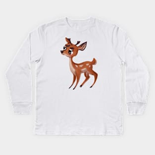 Cute Deer Drawing Kids Long Sleeve T-Shirt